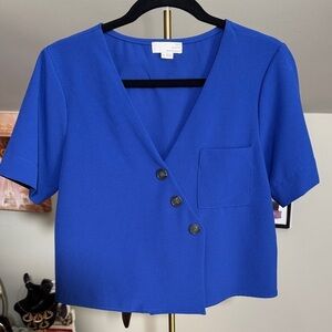 EUC Ten Sixty Sherman Cobalt Blue Asymmetric Button-Down Short SleeveTop Cute!